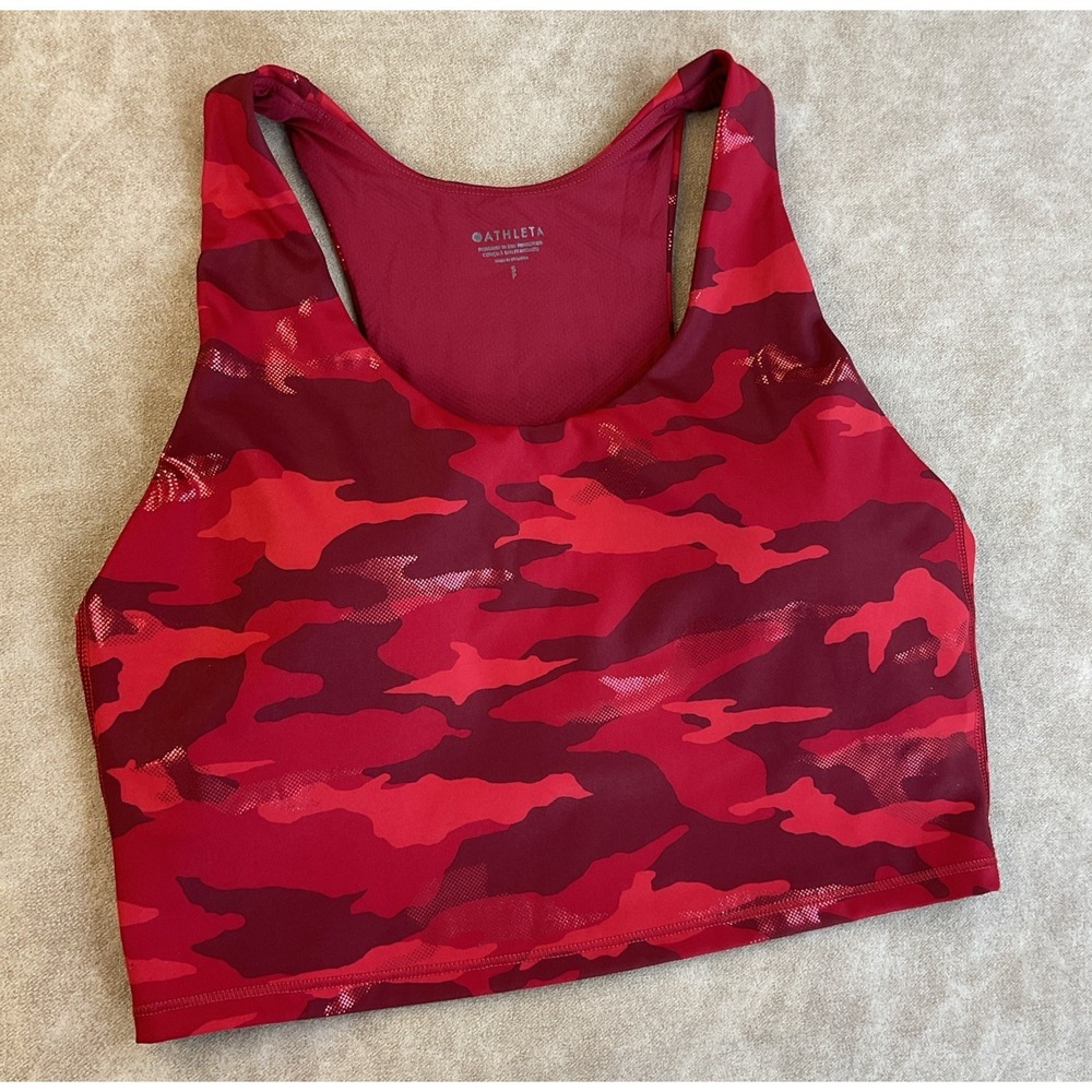 Athleta Sports Bra Women Sz S Ultimate Crop Top Red Metallic Printed Camouflage